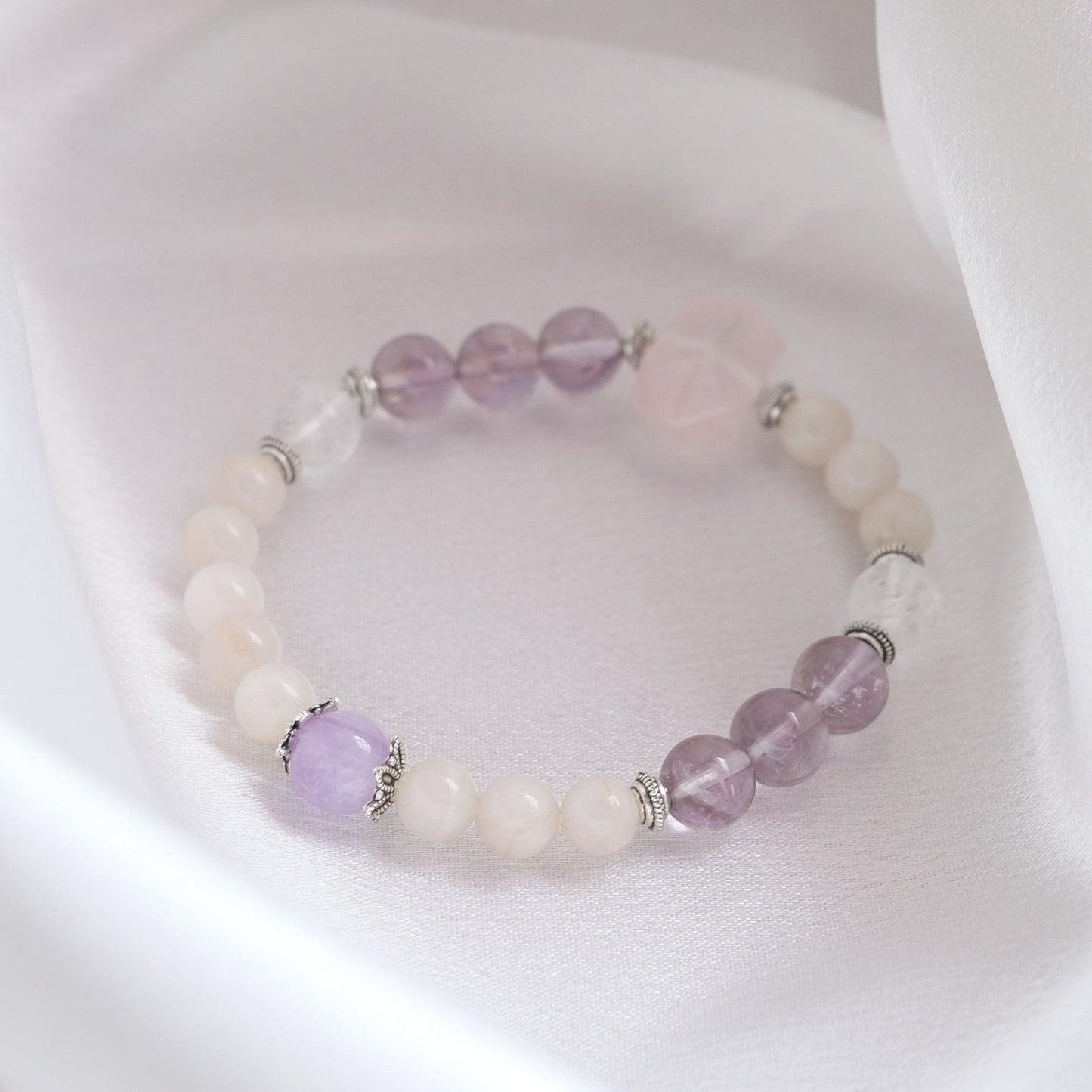 Lavender Amethyst And Rutilated Quartz Bracelet