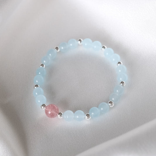 Blue Chalcedony And Strawberry Quartz Bracelet