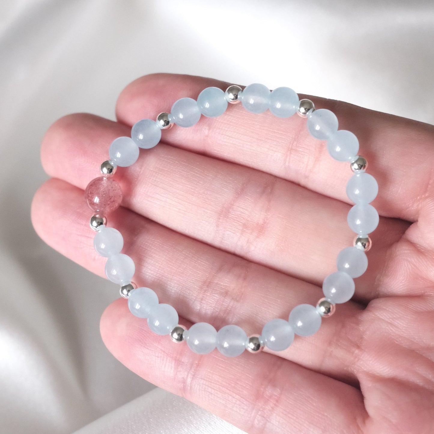 Blue Chalcedony And Strawberry Quartz Bracelet