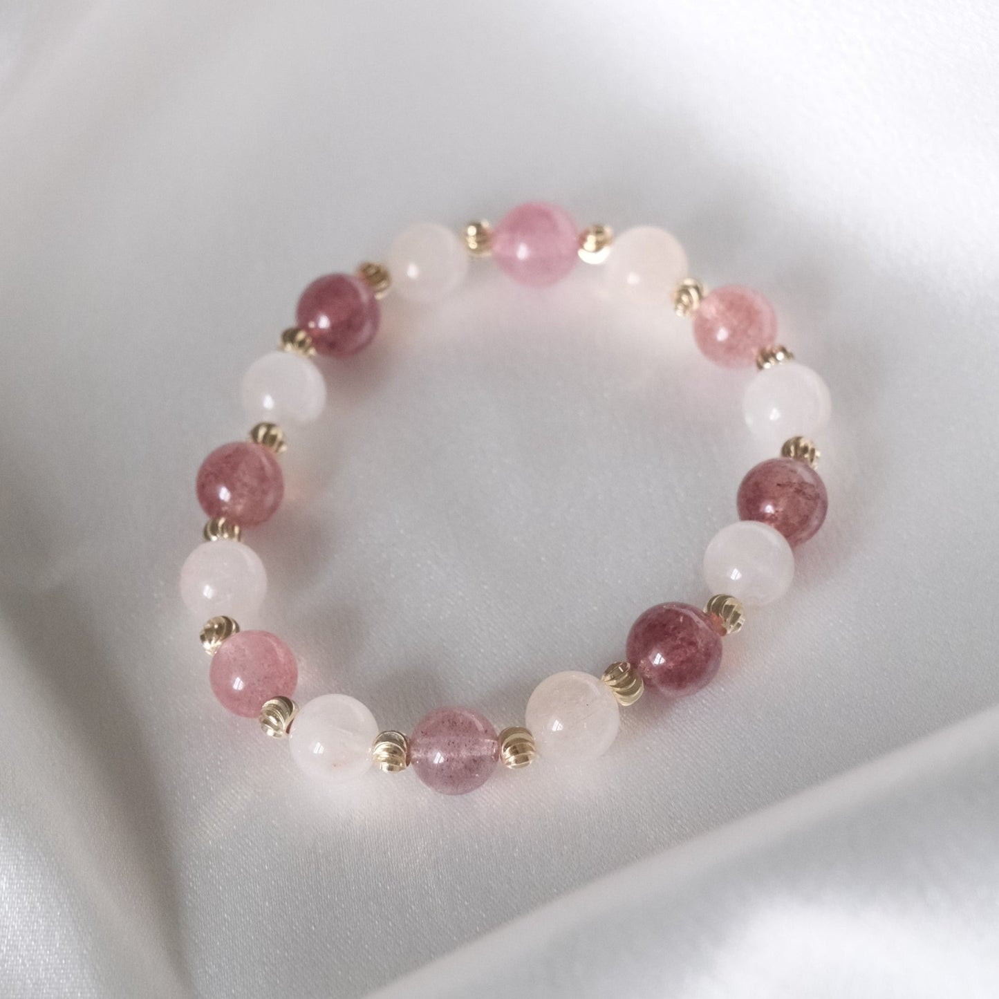 Strawberry Quartz And Rutilated Quartz Bracelet