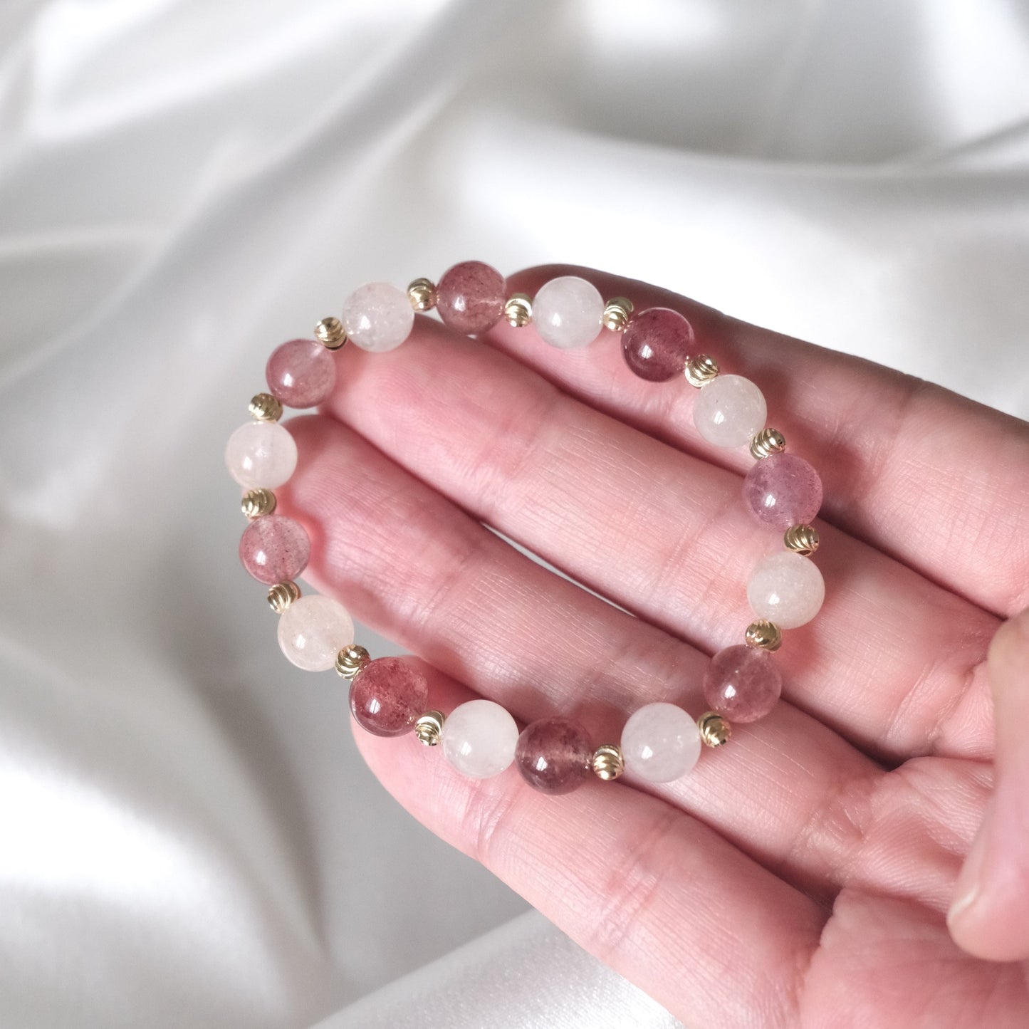 Strawberry Quartz And Rutilated Quartz Bracelet